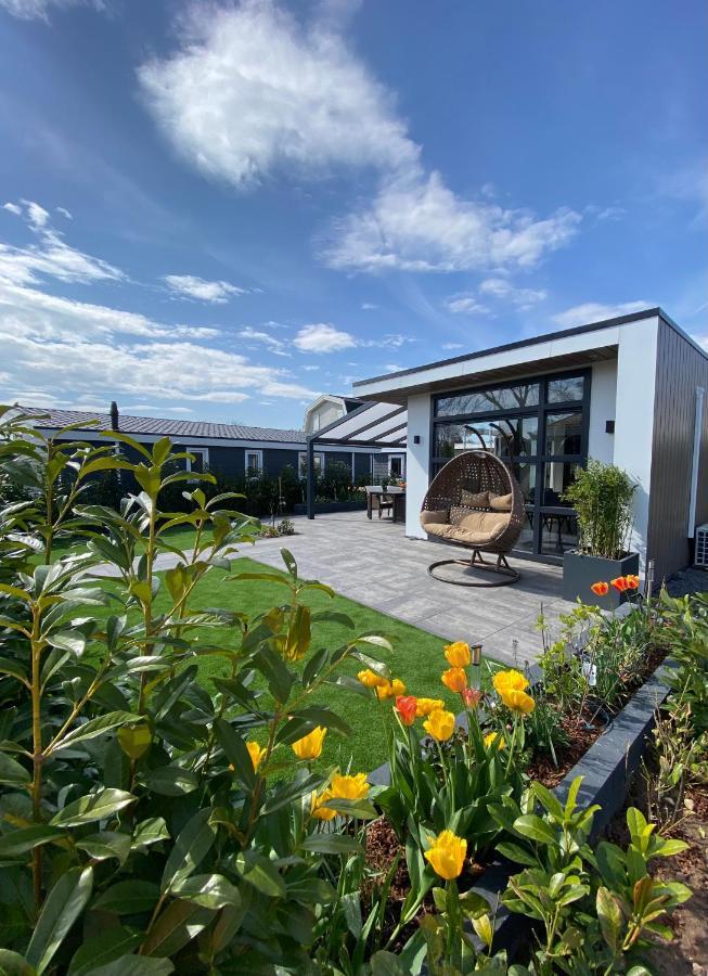 Luxus Cube Ferienhaus Chalet Am See Mit Schwimmbad In Lathum Nl Exteriör bild